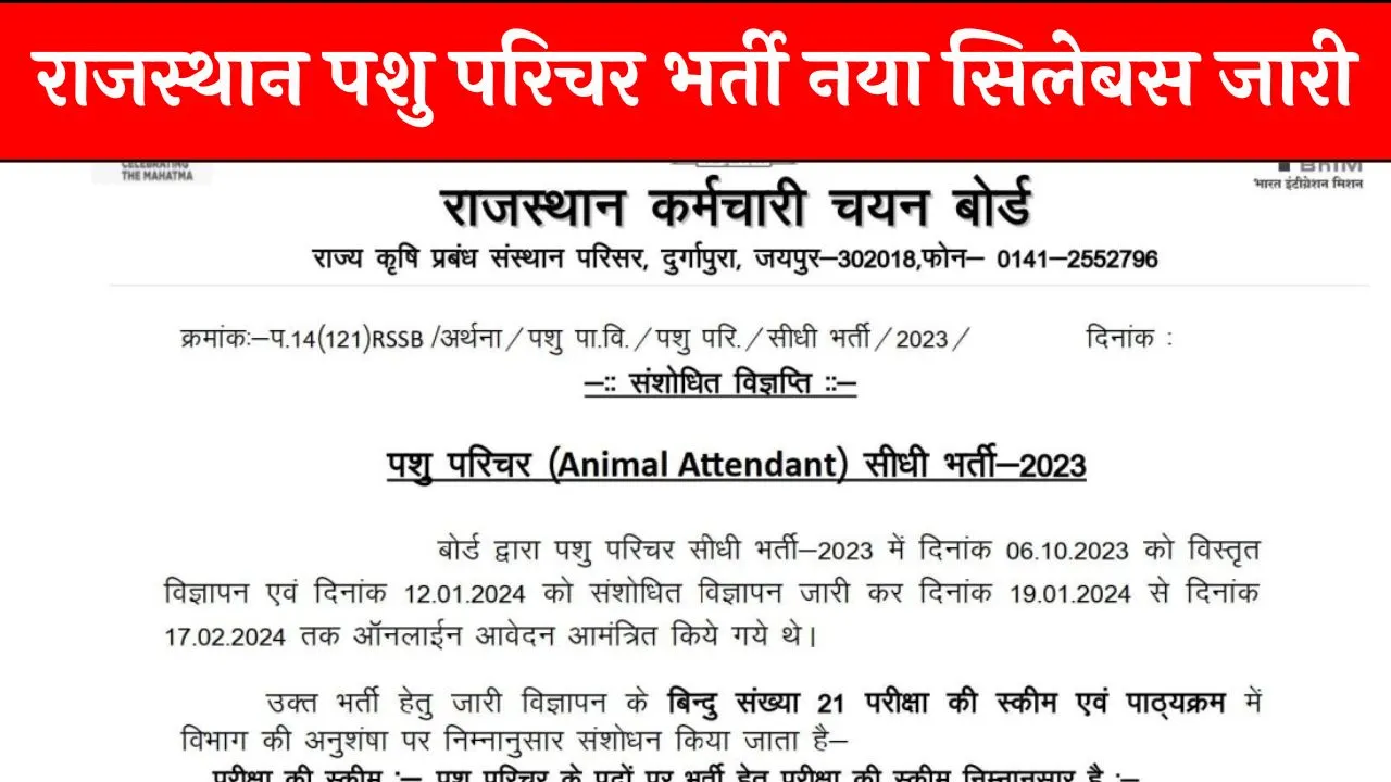 Rajasthan Pashu Parichar Syllabus 2024